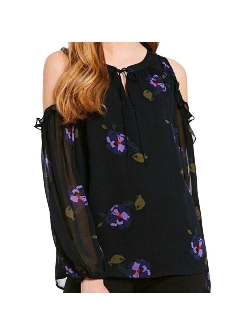 Sanctuary Black Cold-Shoulder Floral Blouse